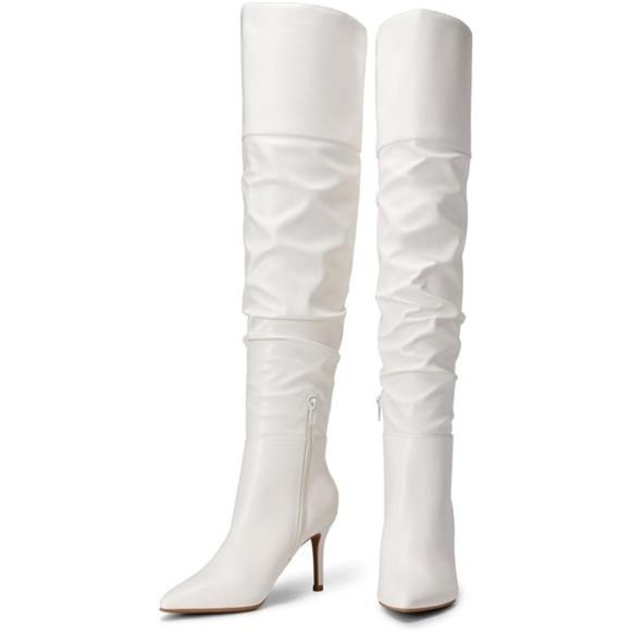 Women's High Heels Boots White PU - Picture 3 of 6